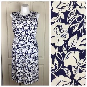 Lands End Blue & White Floral Dress EUC Sz 18 TALL